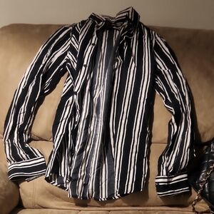 H&M Blue and White Striped Women's Shirt Size XS Slim Fit